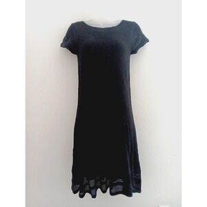 Max Studio SMALL‎ Knit Sweater Dress Cotton Midi Black Fit Flare Office Siren